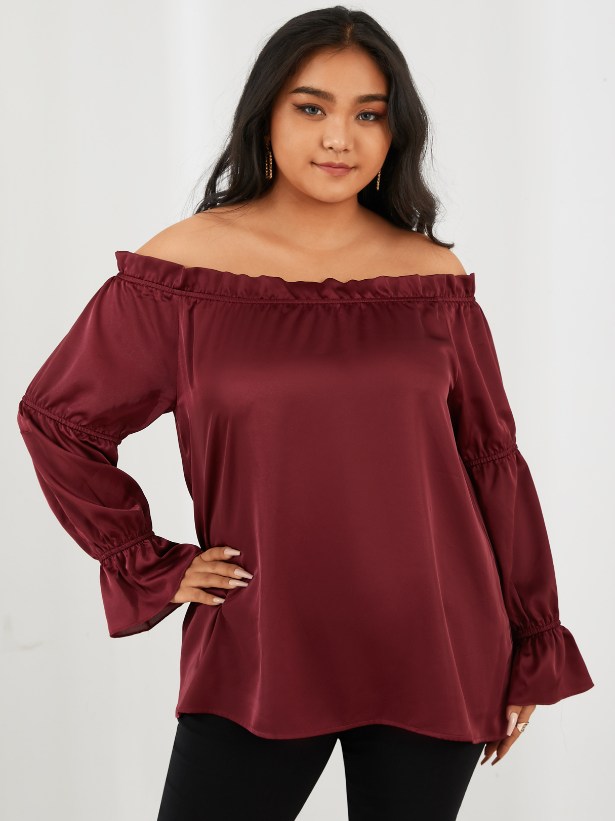 YOINS Plus Size Off The Shoulder Backless Design Long Sleeves Blouse