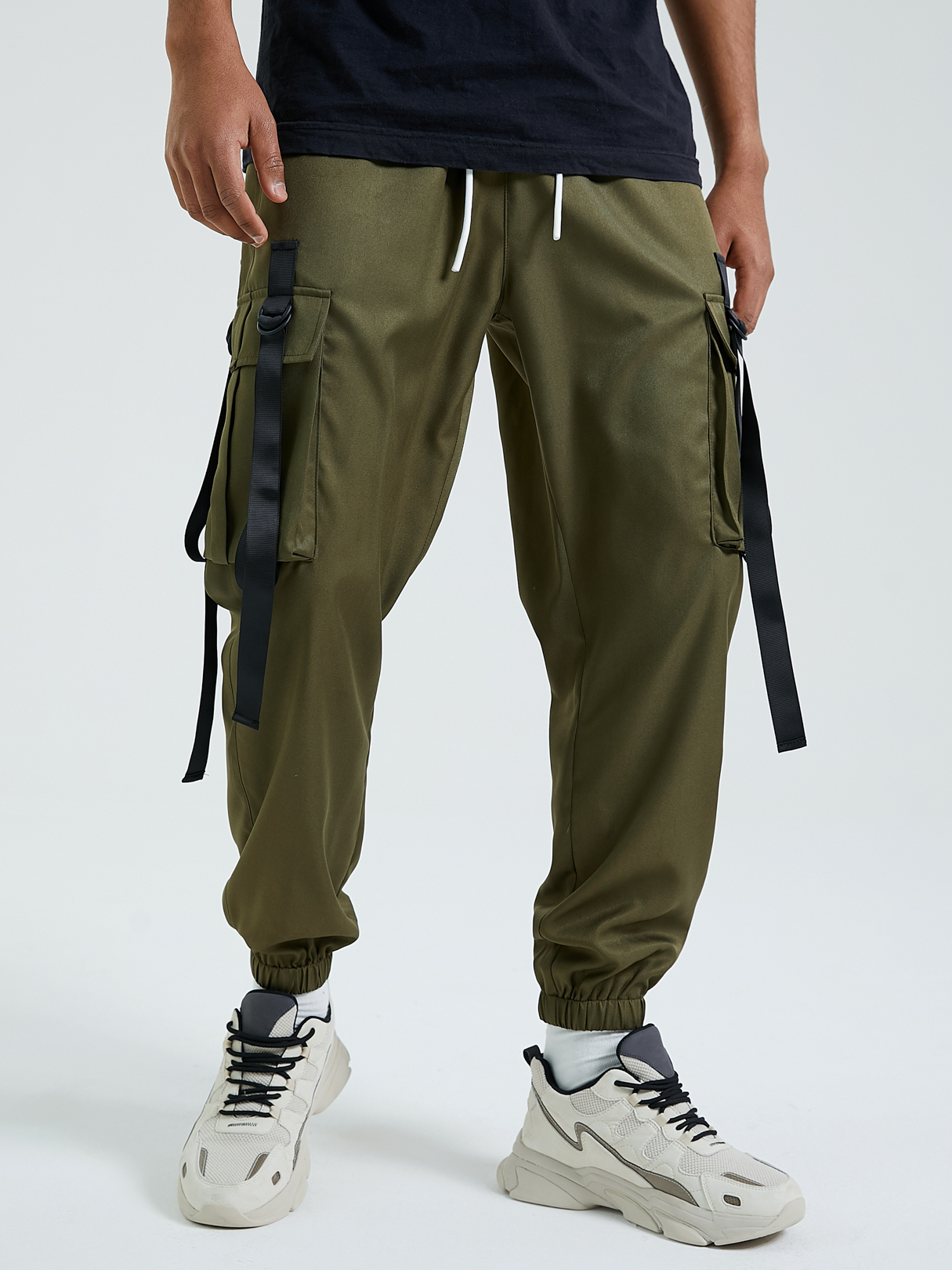 KOYYE Men Ribbon Multi-pockets Cargo Casual Pants
