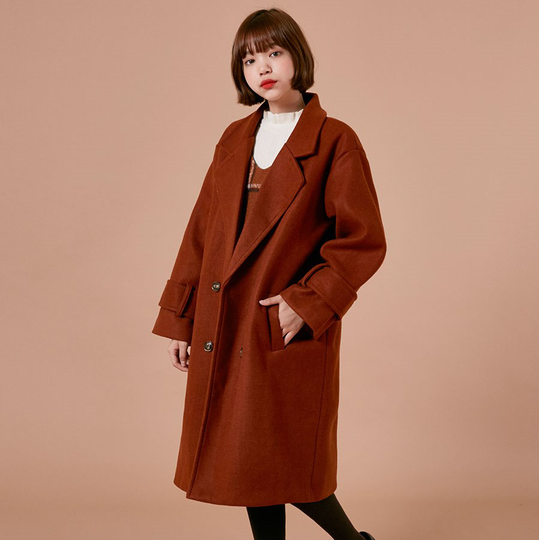 Icecream12 - Oversized Double Breasted Plain Coat - Camel/One Size