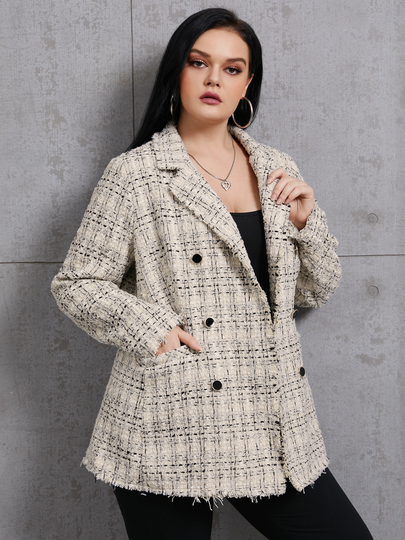 YOINS Plus Size Lapel Collar Plaid Button Design Side Pocket Blazer