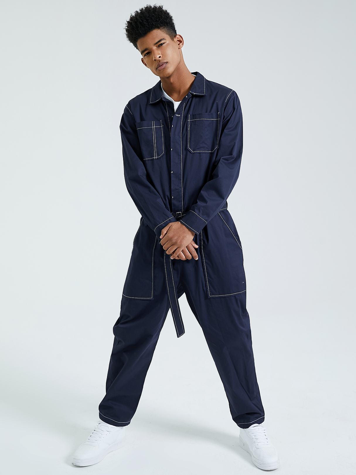 Men Vintage Fashion Streetwear Cotton Multi-pocket Overalls Jumpsuit