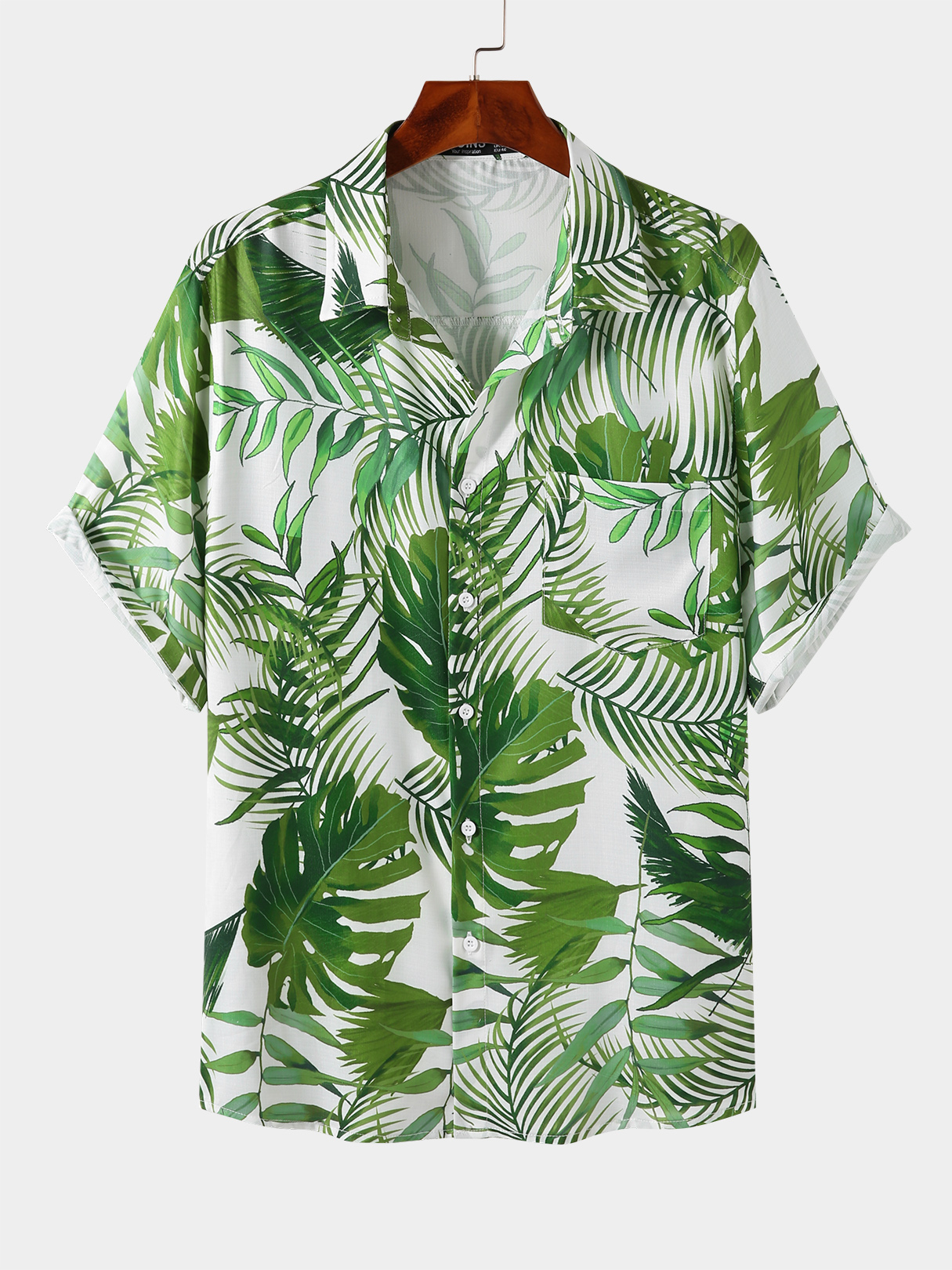 Men Tropical Plant Leaves PrintedShort Sleeve Shirt