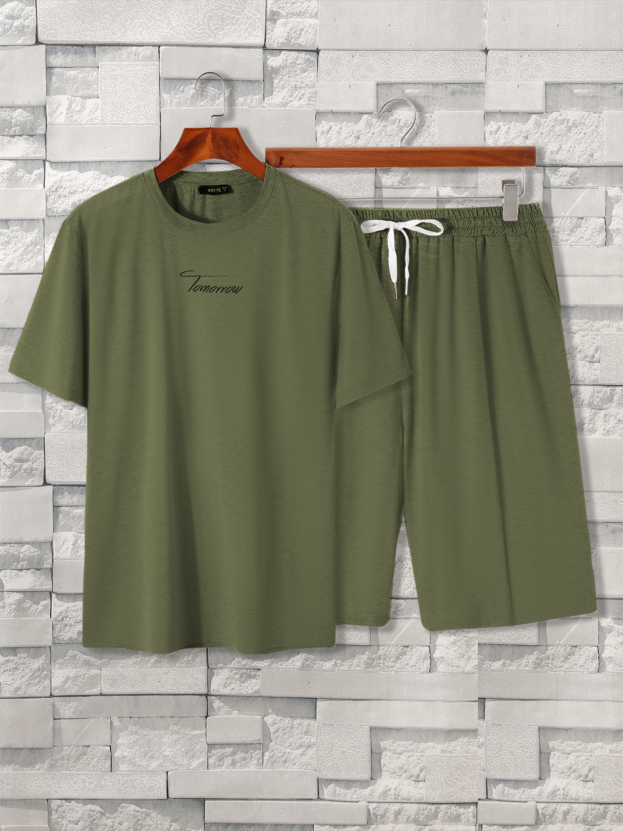 KOYYE Men Casual Plain Round Neck Short Sleeve Pajamas Set