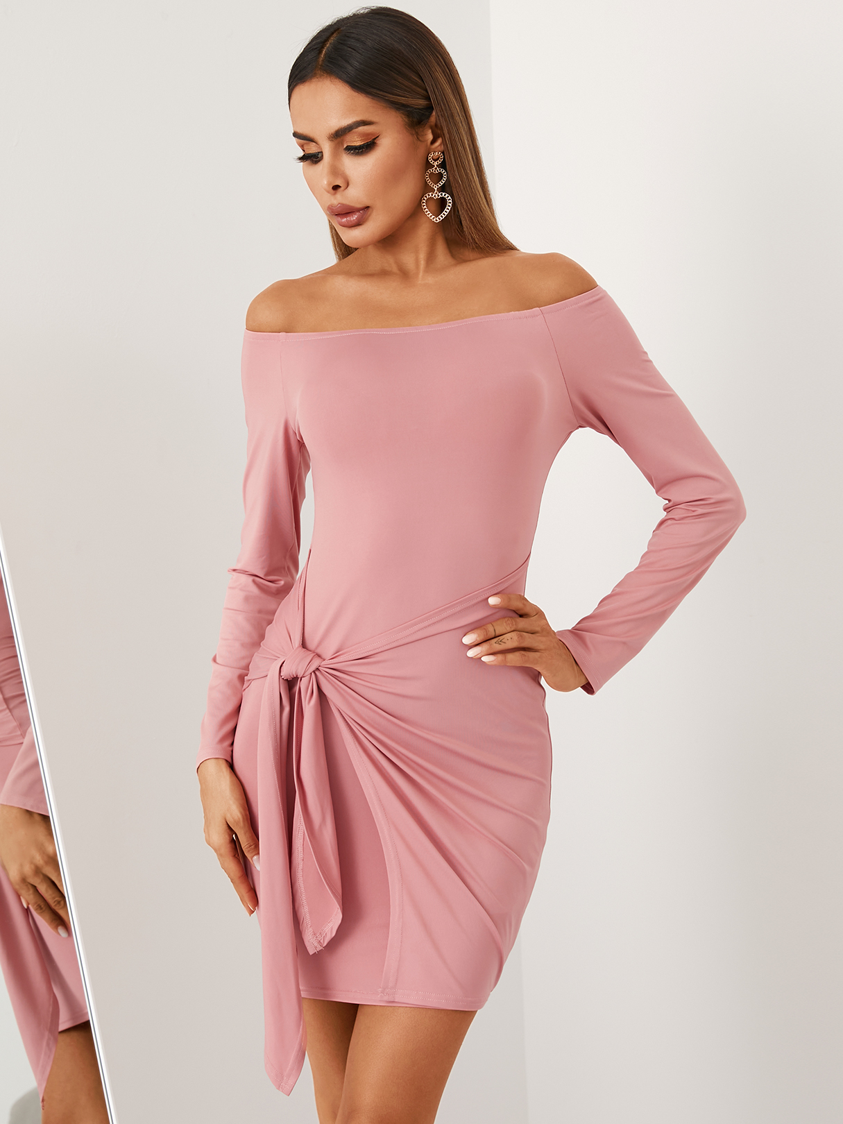 YOINS Off the shoulder Tie-up design Mini Dress