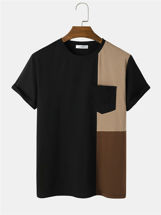 ChArmkpR MenTricolor Patchwork Short Sleeve Casual T-Shirt