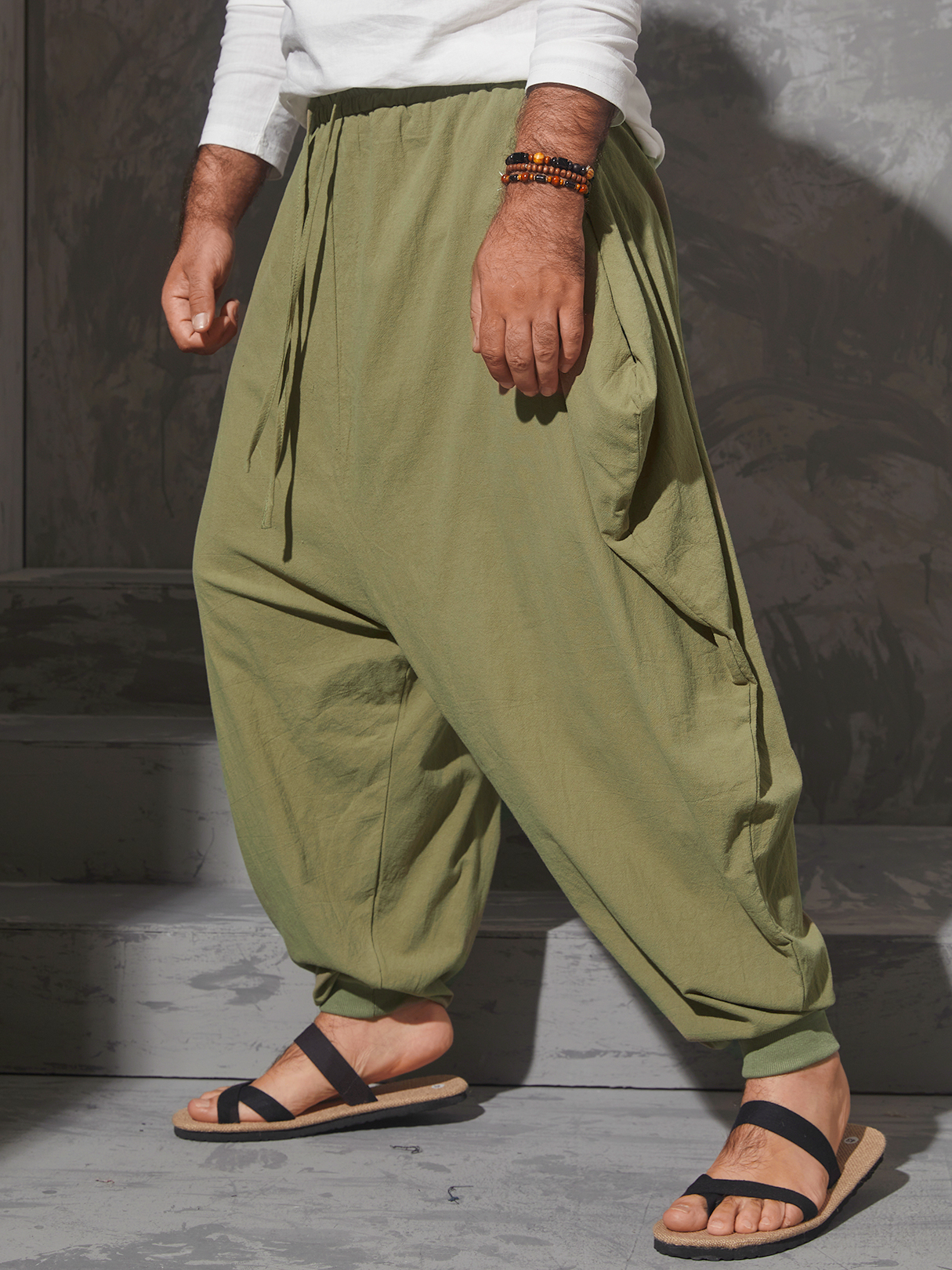 INCERUN Men Super Loose Elastic Waist Casual Harem Pants