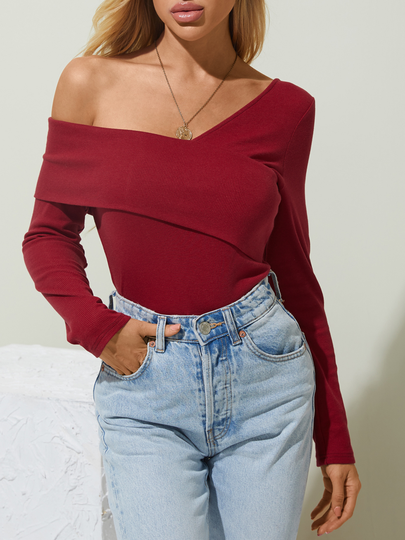 YOINS Crossed Front Design Strapless Long Sleeves Knit Tops