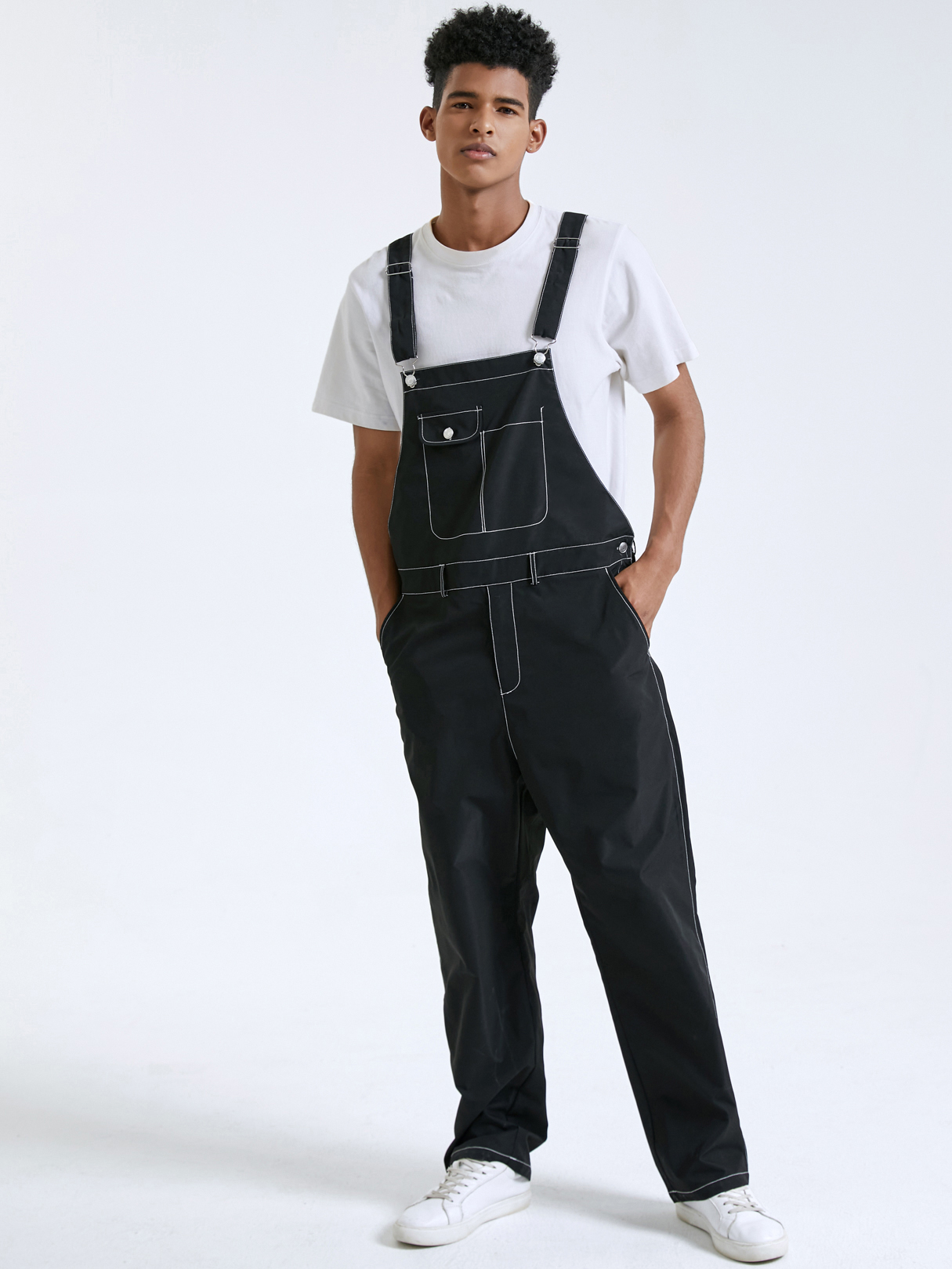Men Fashion Vintage Plain Bib Suspender Overalls Jumpsuit