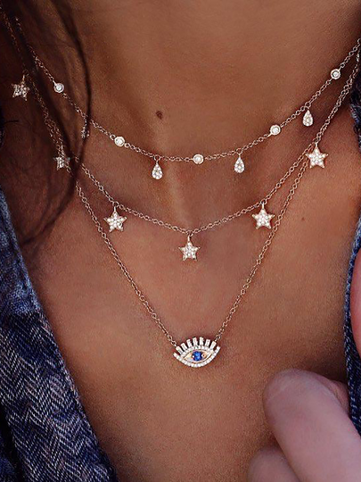 Gold Star Eye Pendant Multi-layer Necklace set