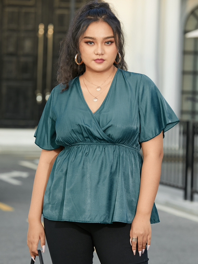 YOINS Plus Size V-neck Wrap design Short Sleeves Blouse