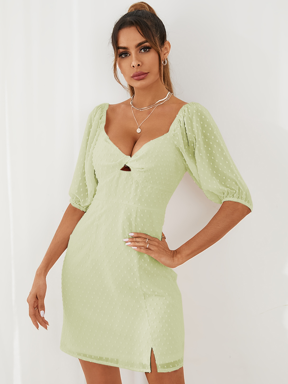 YOINS V-neck Twist Half sleeves Mini Dress