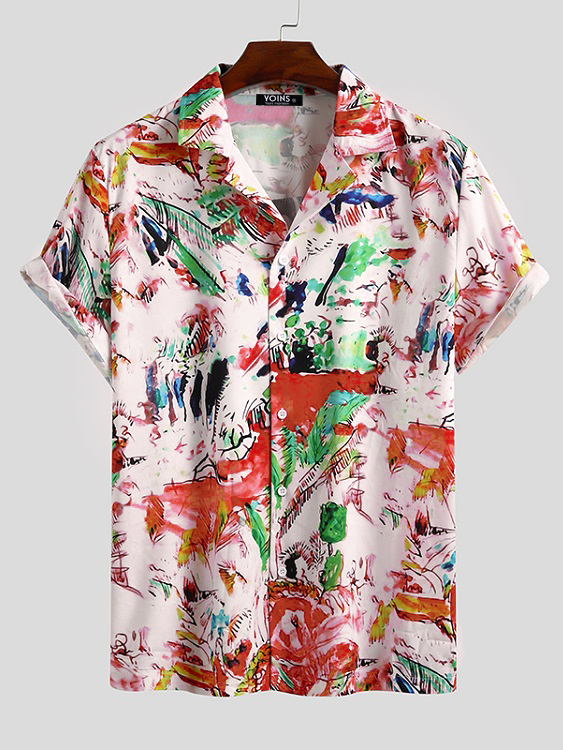 Men Fashion Printed Short Sleeve Casual Hawaiian Beach Shirt