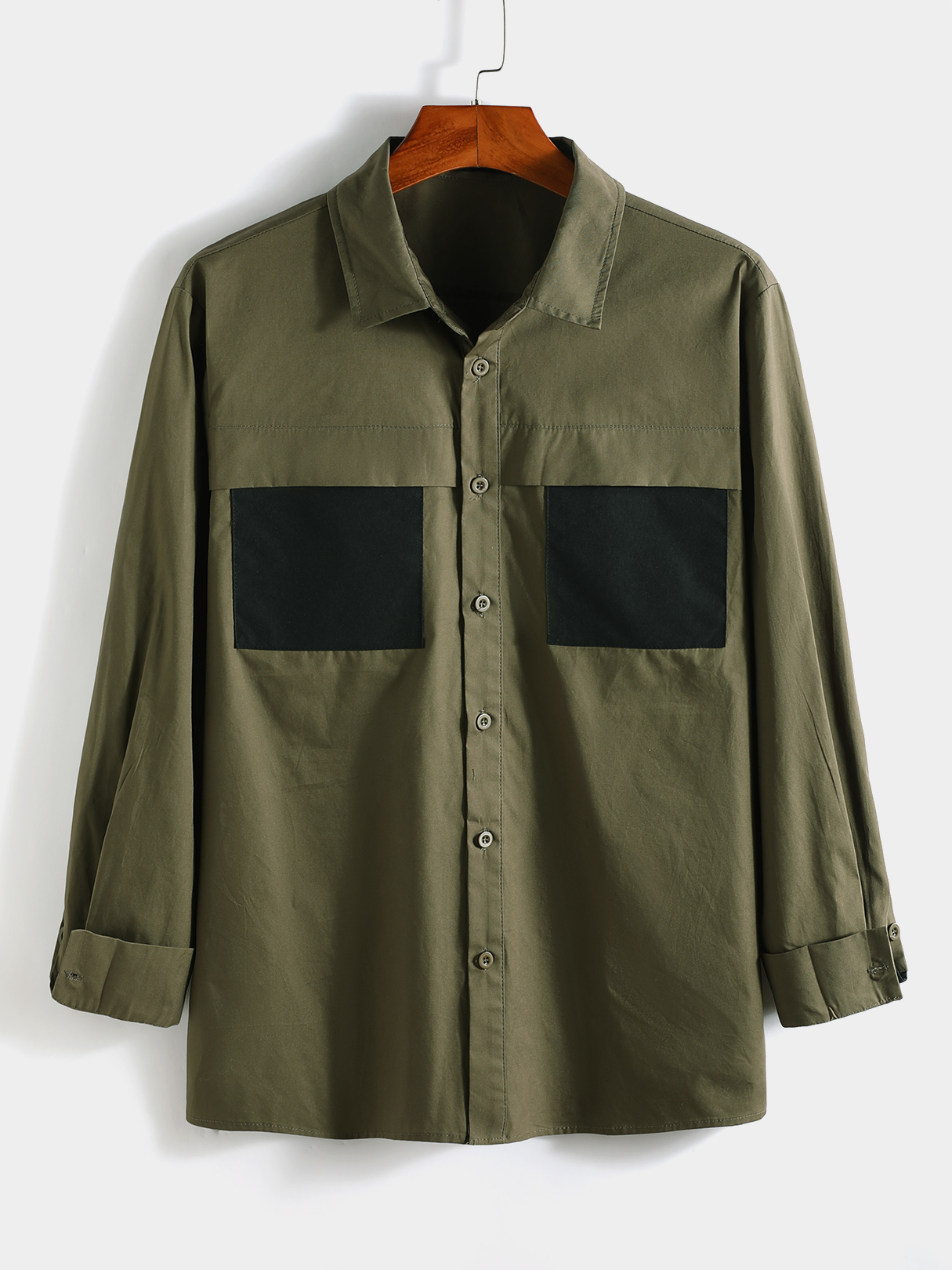 KOYYE Men Patchwork Color Block Splice Shirt