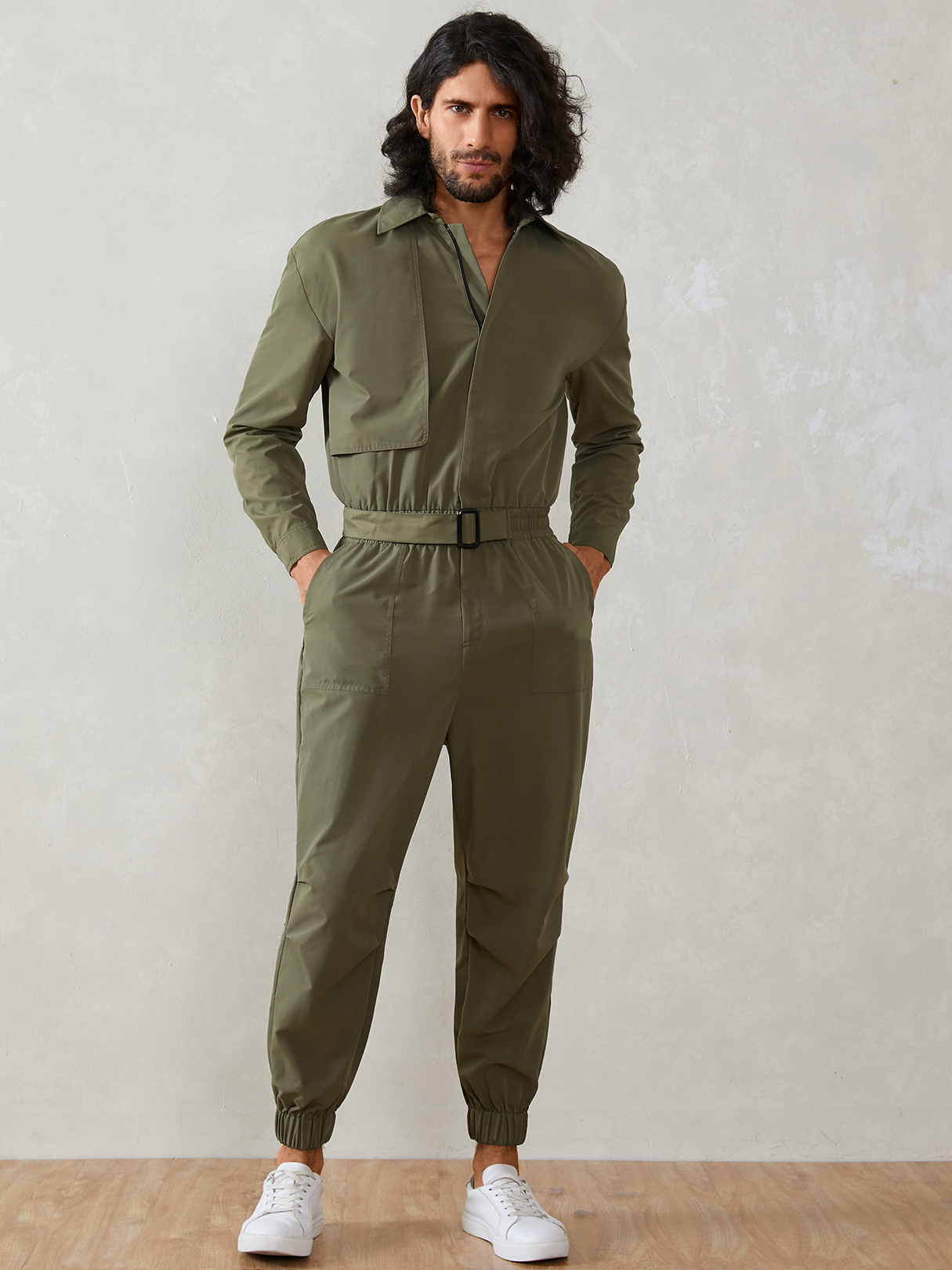 Men Autumn Long Sleeve Zip Front One-pieces Overalls Jumpsuit