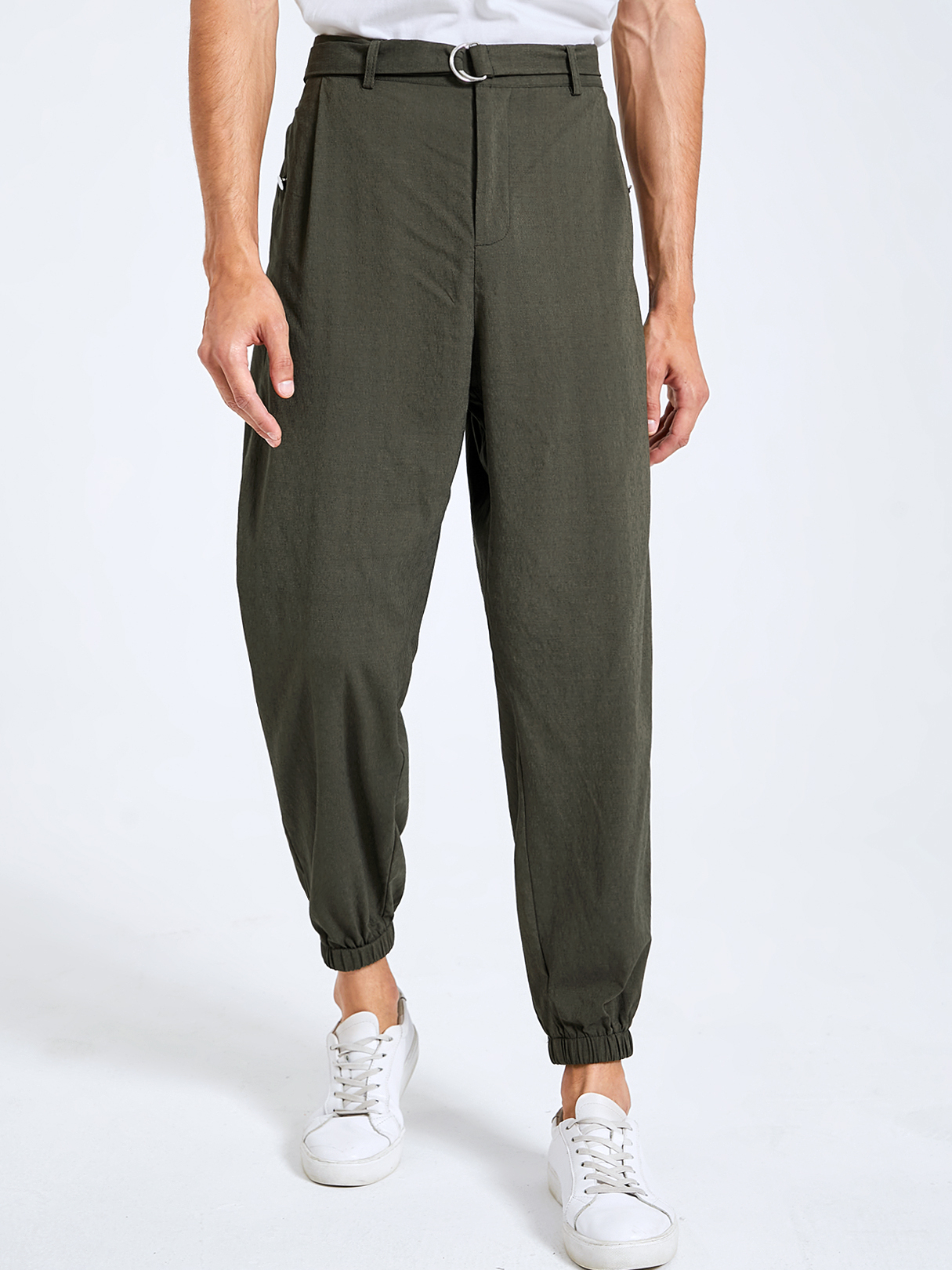 Men Fashion Buckle Design Zip Front High Waist Gurkha Pants