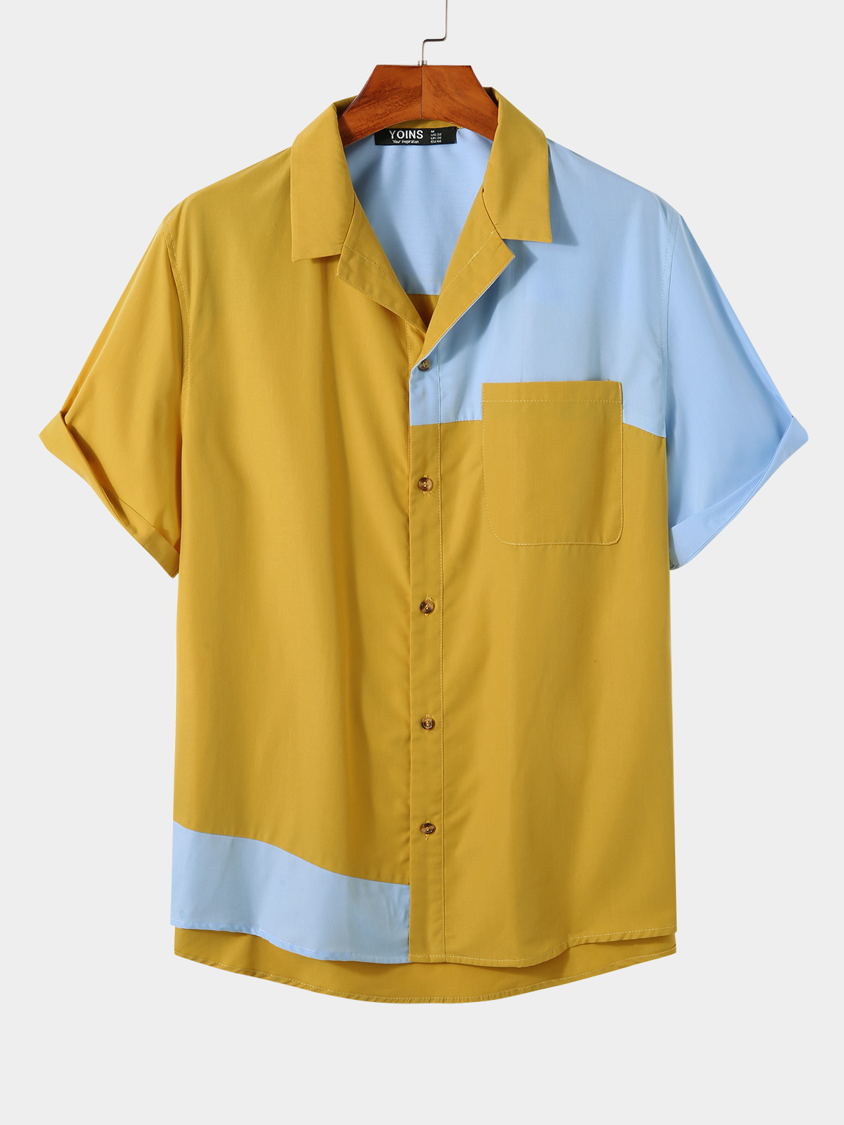 Men Casual Color Block Splice Pocket Shirt