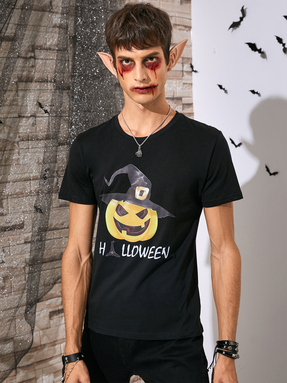 Men Halloween Pumpkin Print T-shirt