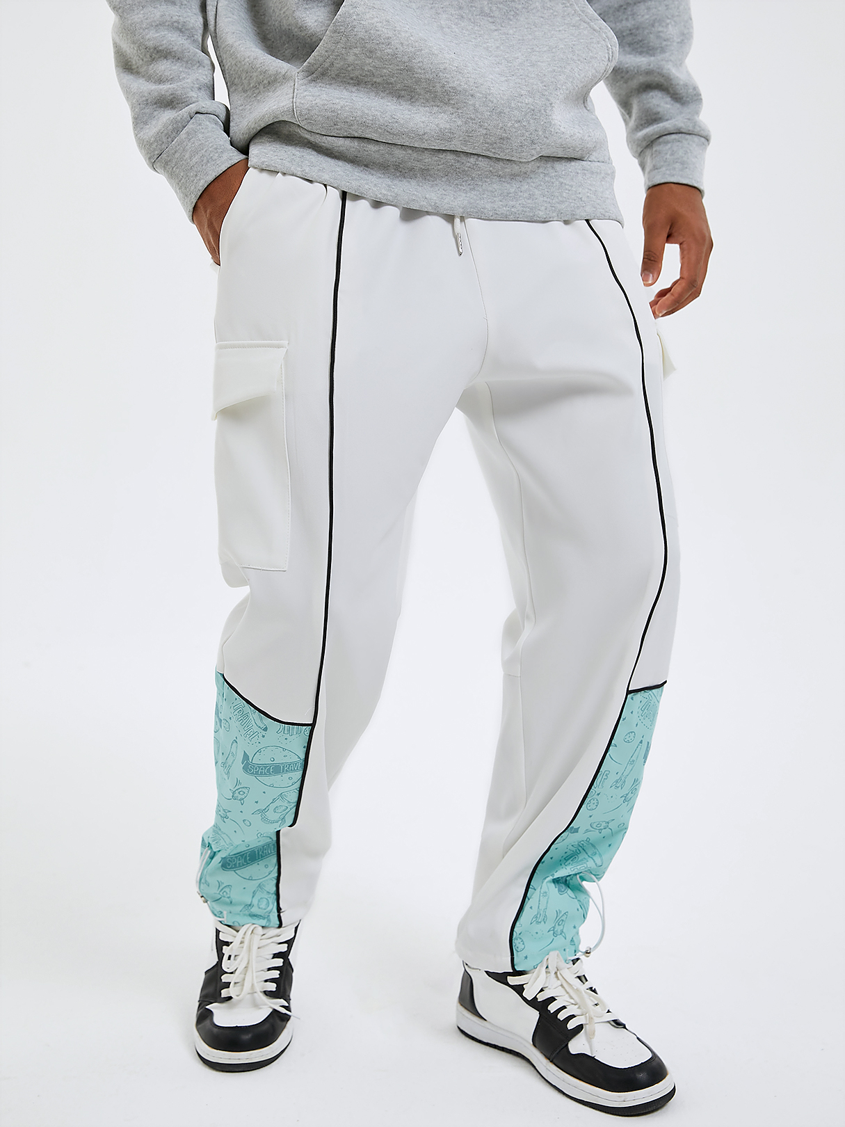 Men Casual Graphic Splicing Side Pocket Cargo Pants
