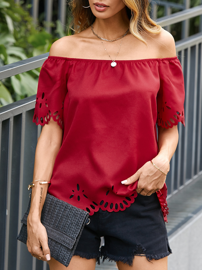 YOINS Hollow Design Off The Shoulder Short Sleeves Blouse