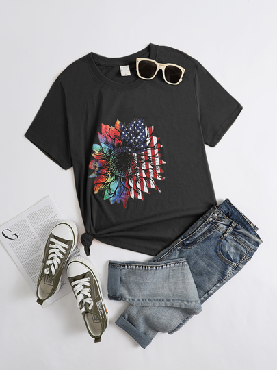 Plus Size Graphic Independence Day Short Sleeves Tee