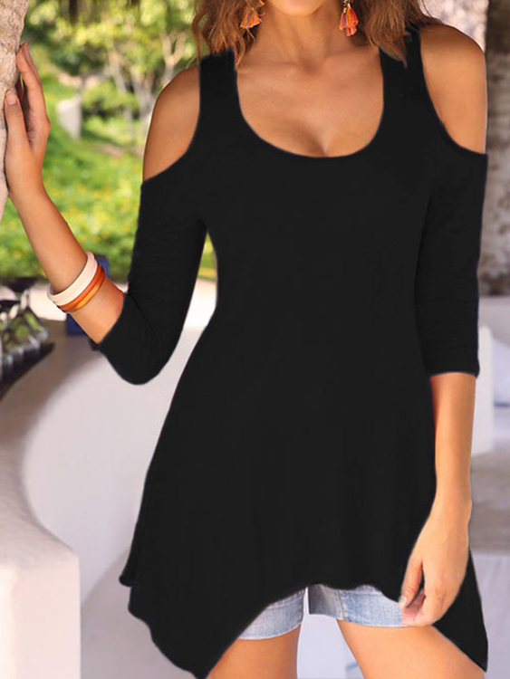 Black Cold Shoulder Half Sleeves T-shirt