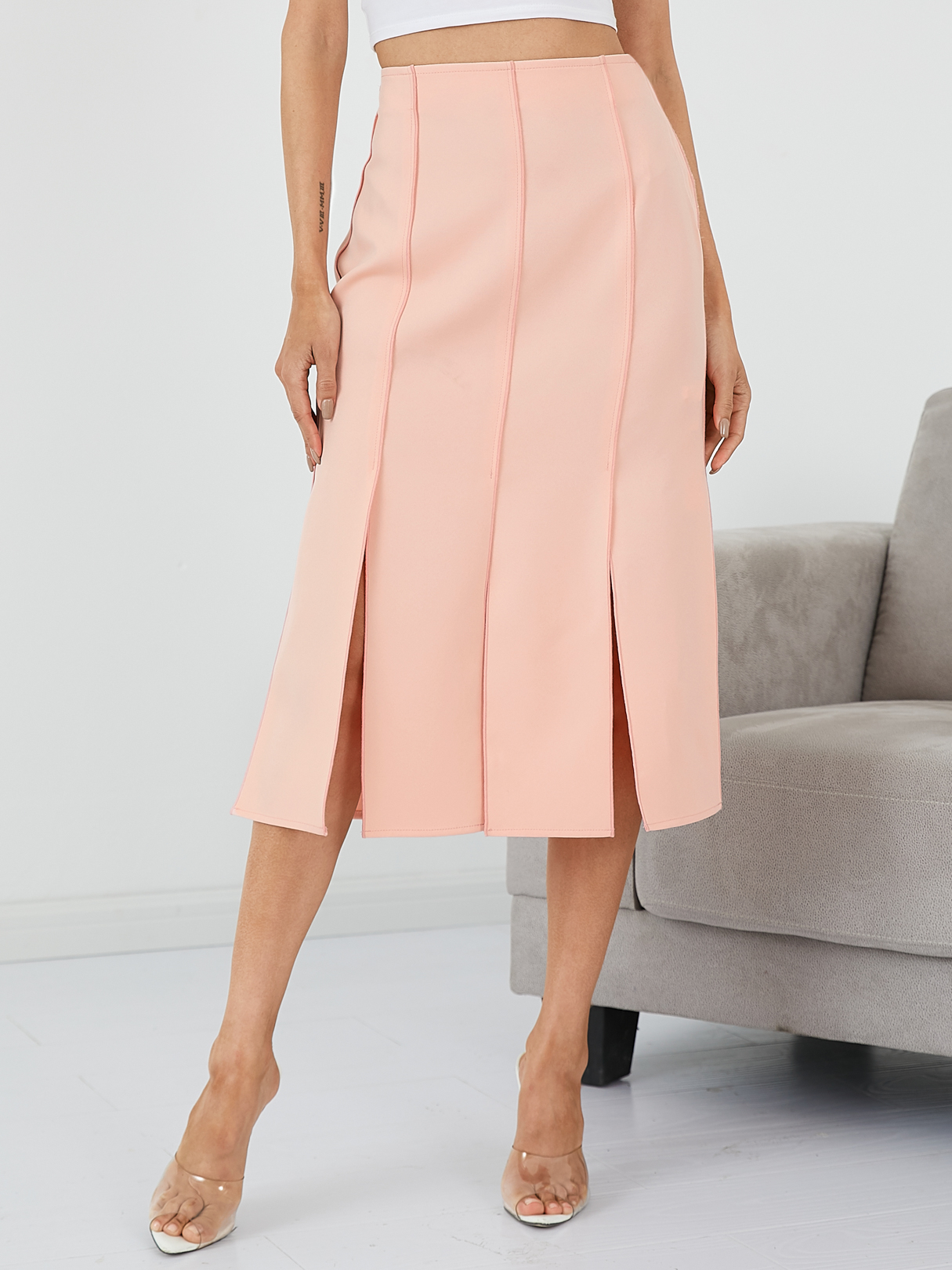 YOINS High Waisted Split Hem Midi Skirt