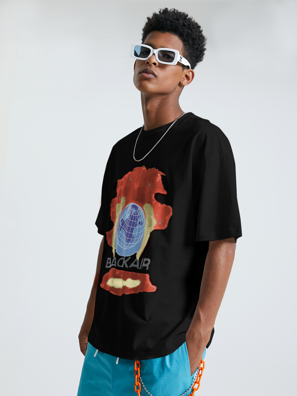 KOYYE Men Summer Casual Letter Earth Graphic T-Shirt