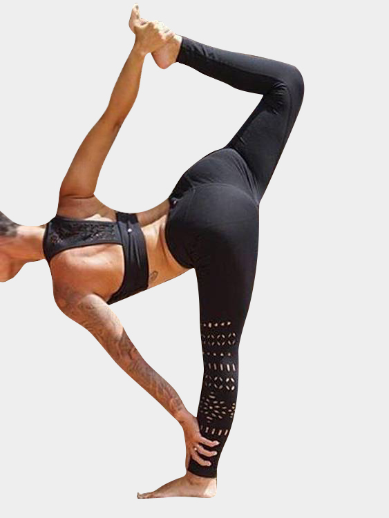 Active Cut Out Hollow Design Elastic Waist Sports Leggings
