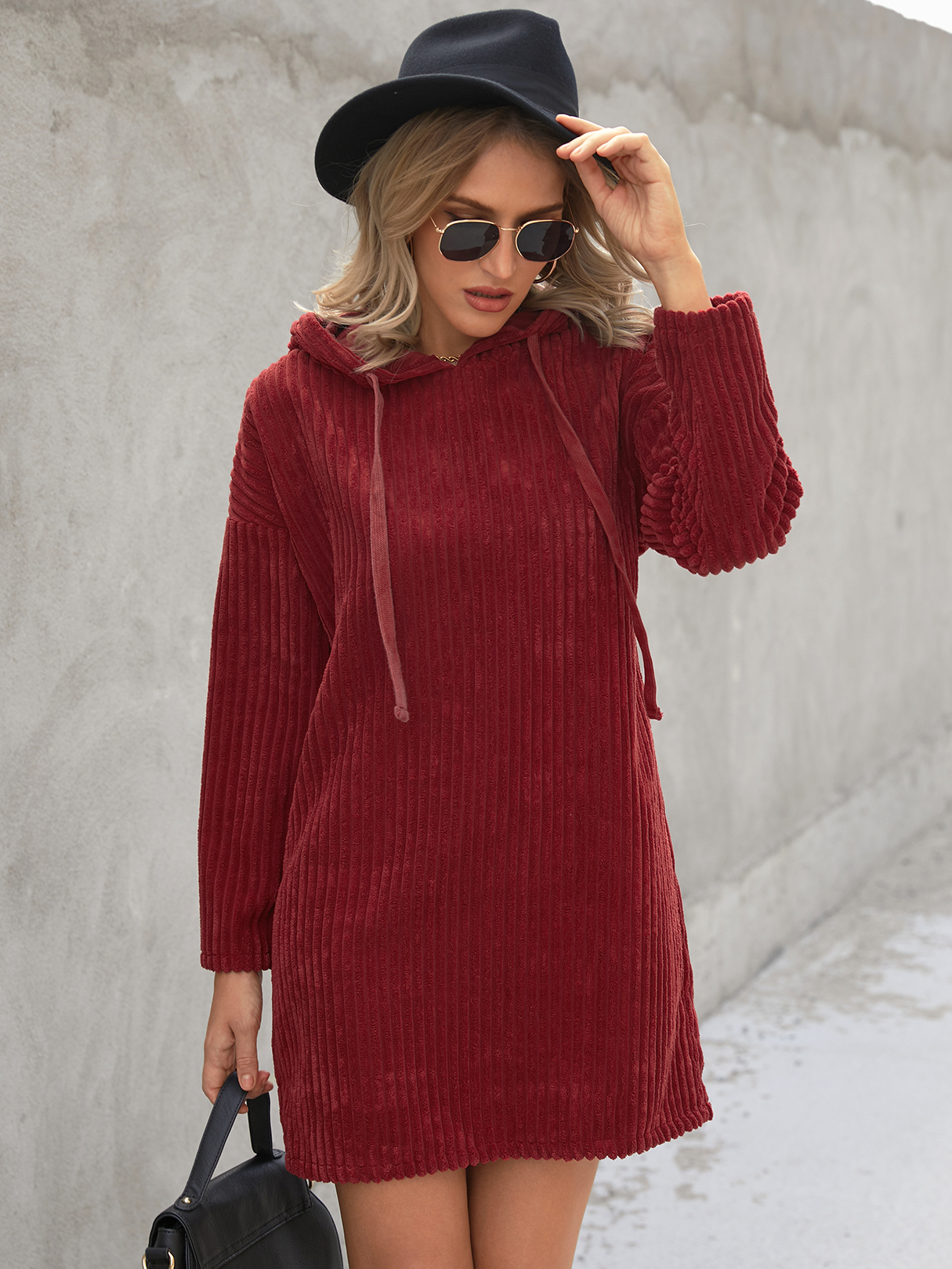 YOINS Hooded Design Corduroy Long sleeves Dress