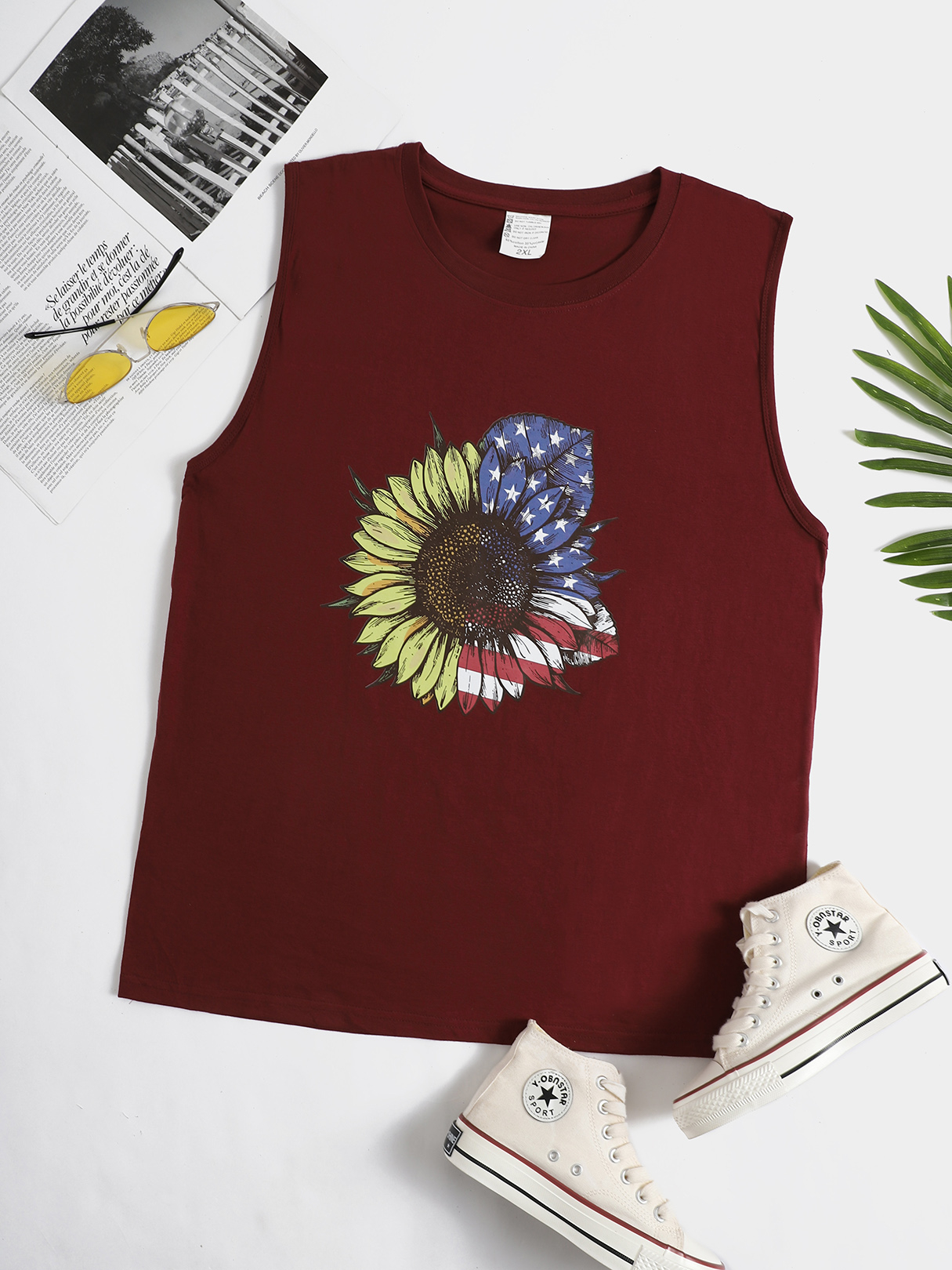 Plus Size Crew Neck Graphic Sleeveless Tank Top