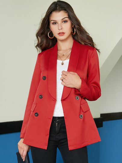 Yoins Burgundy Button Design Lapel Collar Blazer
