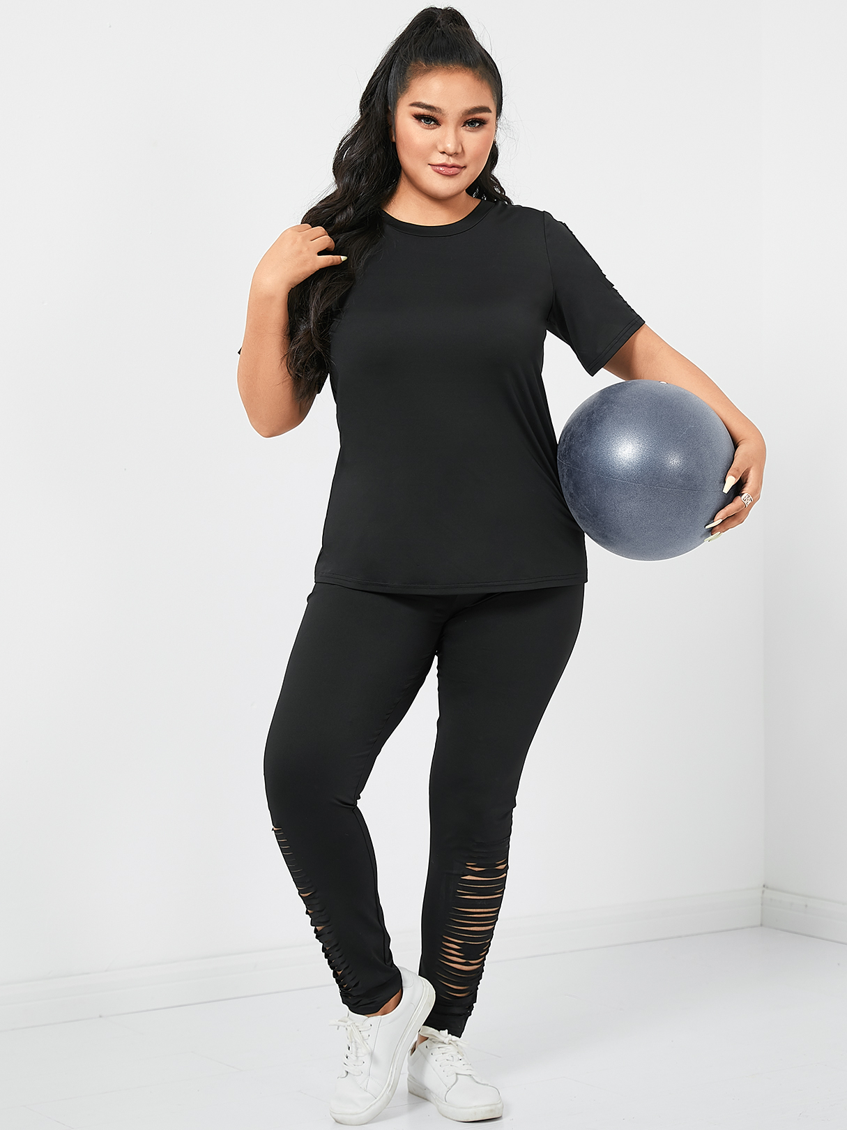 YOINS Plus Size Crew Neck Cut Out Short Sleeves Two Piece Outfit