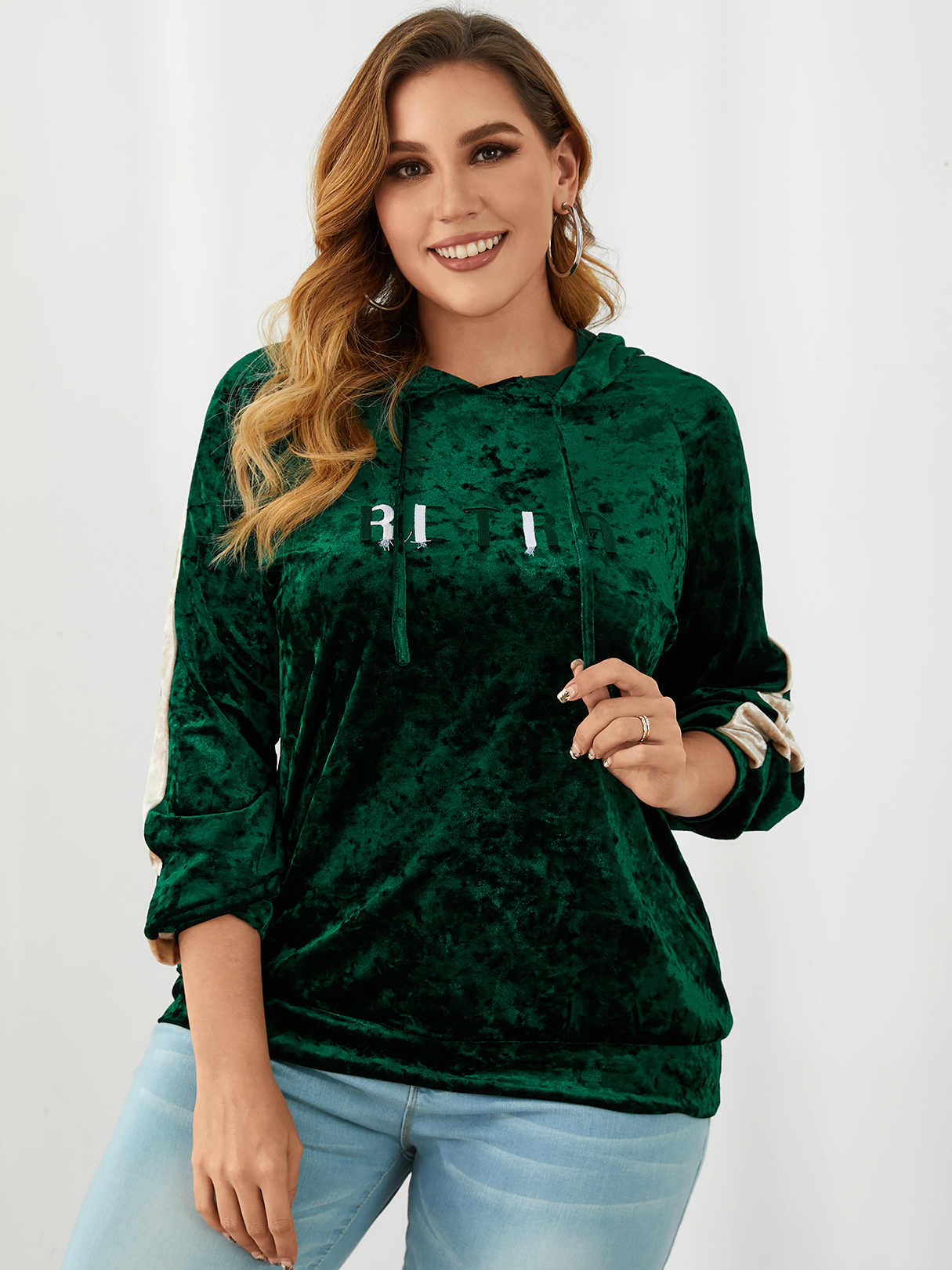 YOINS Plus Size Pullover Letter Drawstring Hooded Design Long Sleeves Sweatshirt