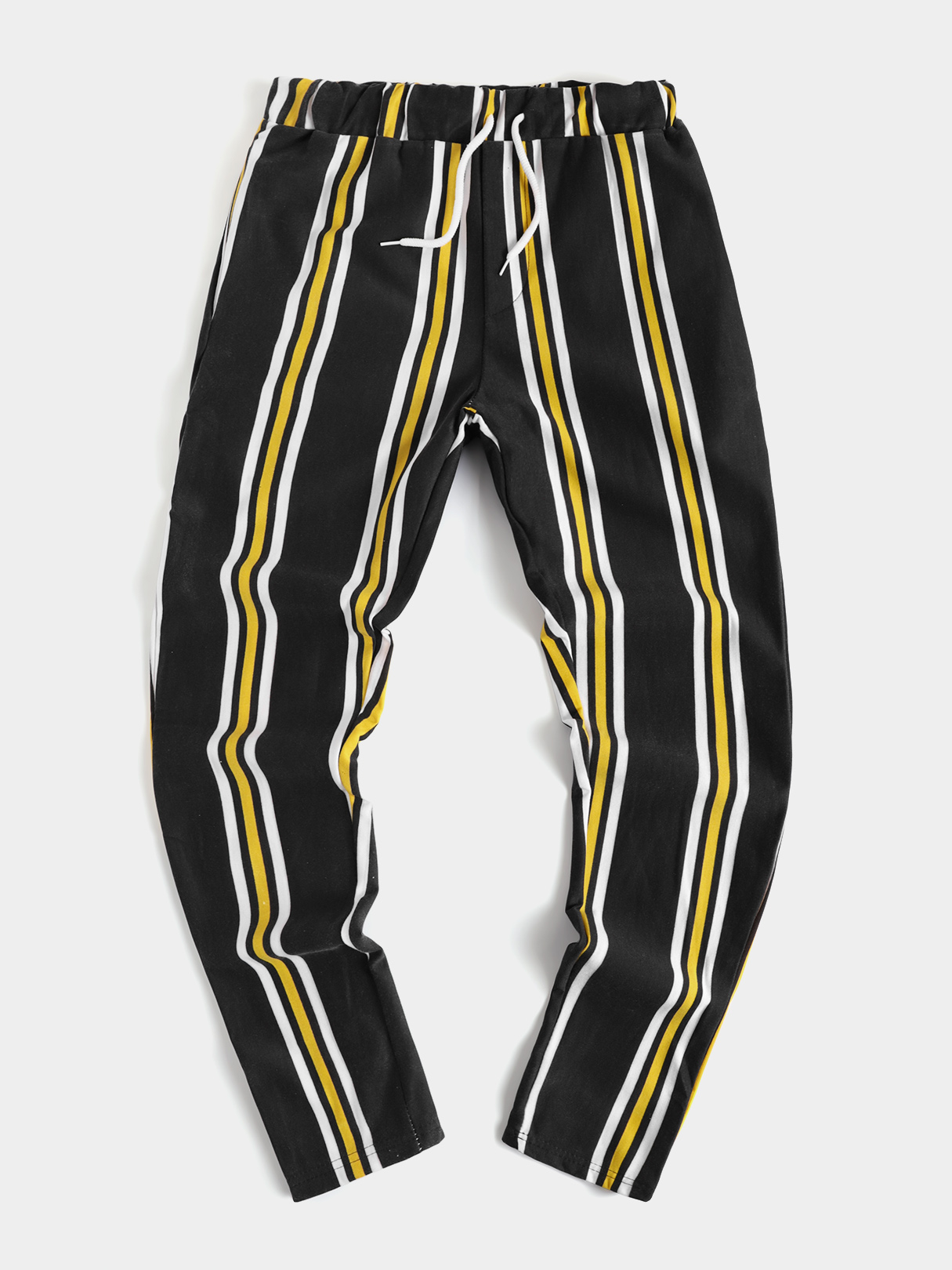 KOYYE Men Striped Elastic Waist Casual Pants