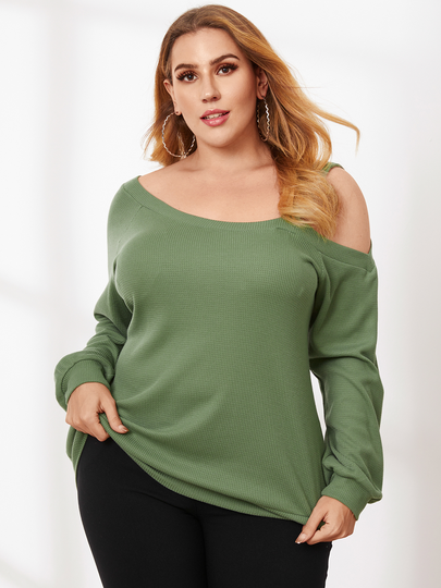 YOINS Plus Size Cold Shoulder Backless Design Long Sleeves Tee