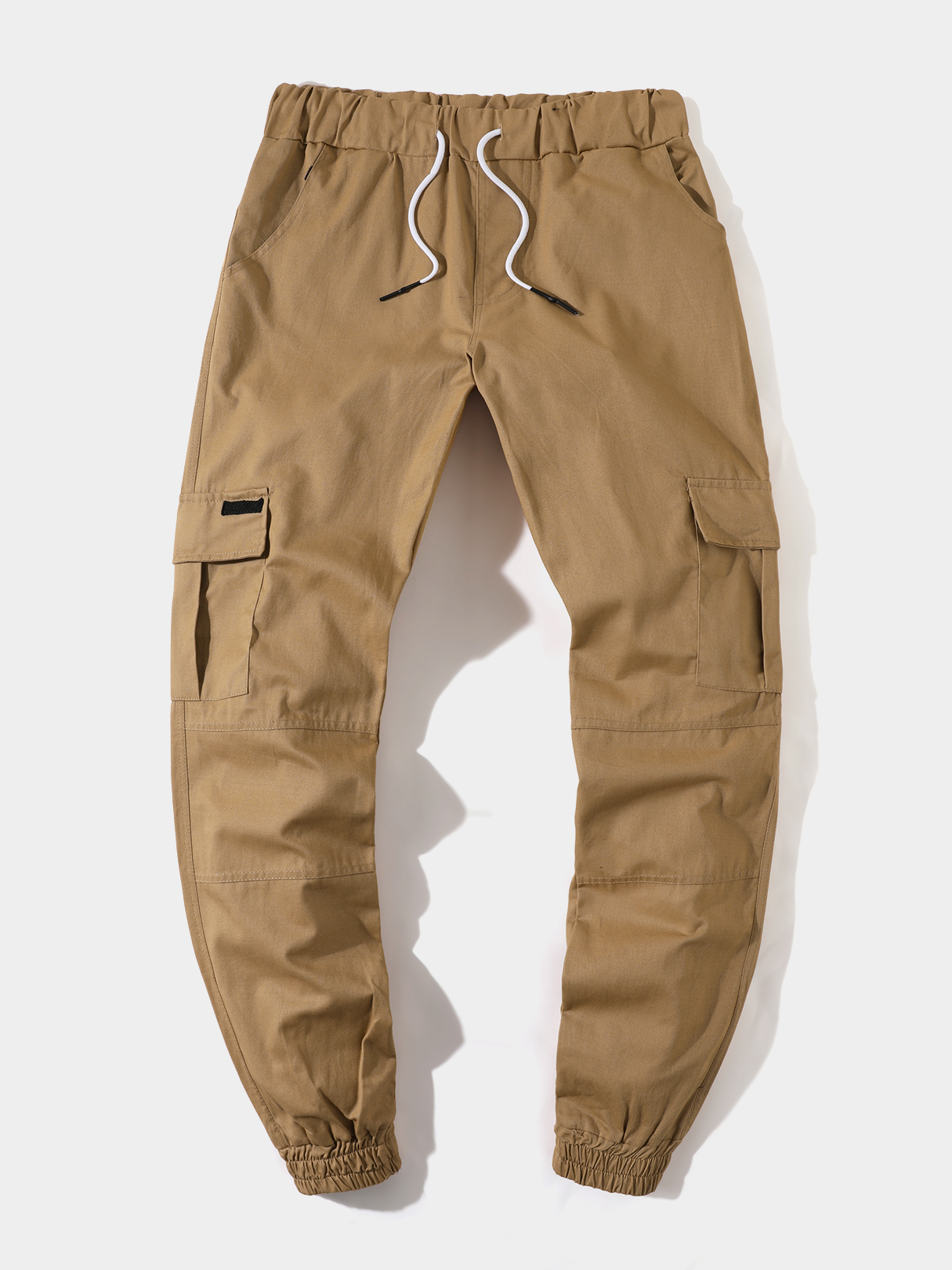 KOYYE Men Plain Multi Pockets Elastic Waist Drawstring Casual Pants