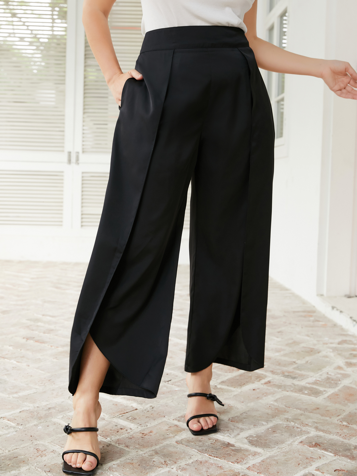 YOINS Plus Size Side Pocket Slit Design Zip Design Pants