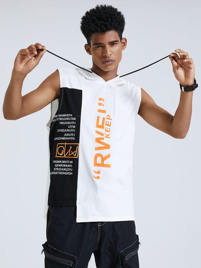 Men Hooded Color Block And Letter Tank