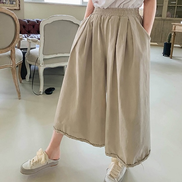 NANING9 - Band-Waist Wide-Leg Pants - Black/One Size