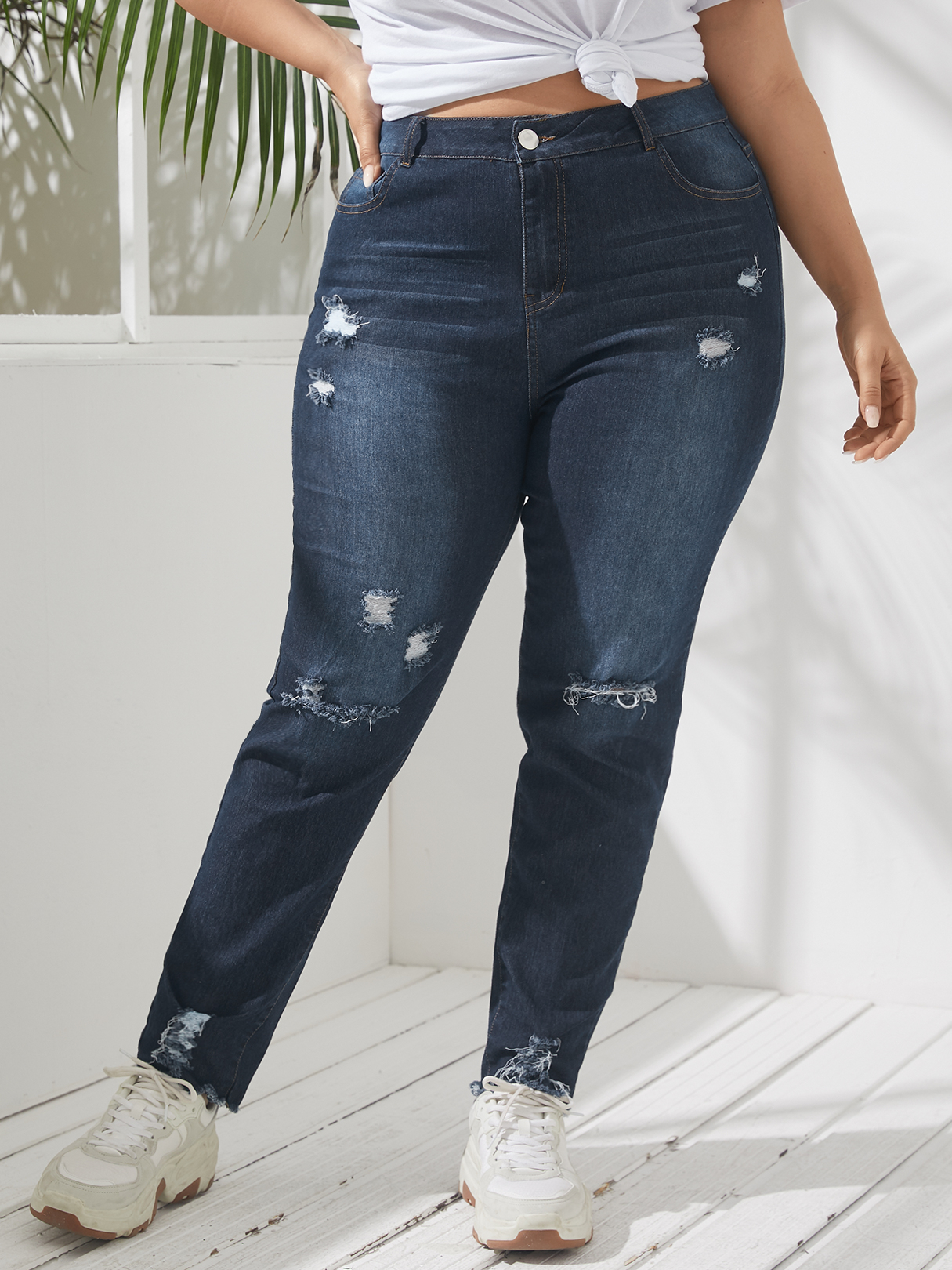 YOINS Plus Size Pocket Design Zip Design Denim Pants
