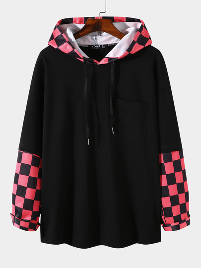 Men 100% Cotton Plaid And Color Block Hoodies