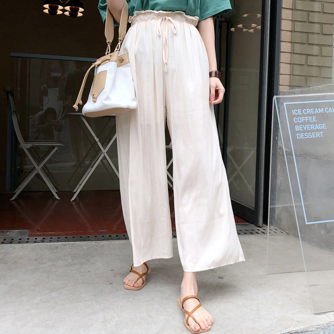 Cherryville - Drawstring-Waist Wide-Leg Pants - Cream/One Size
