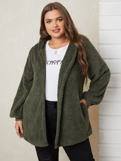 YOINS BASICS Plus Size Hooded Pocket Long Sleeves Jacket