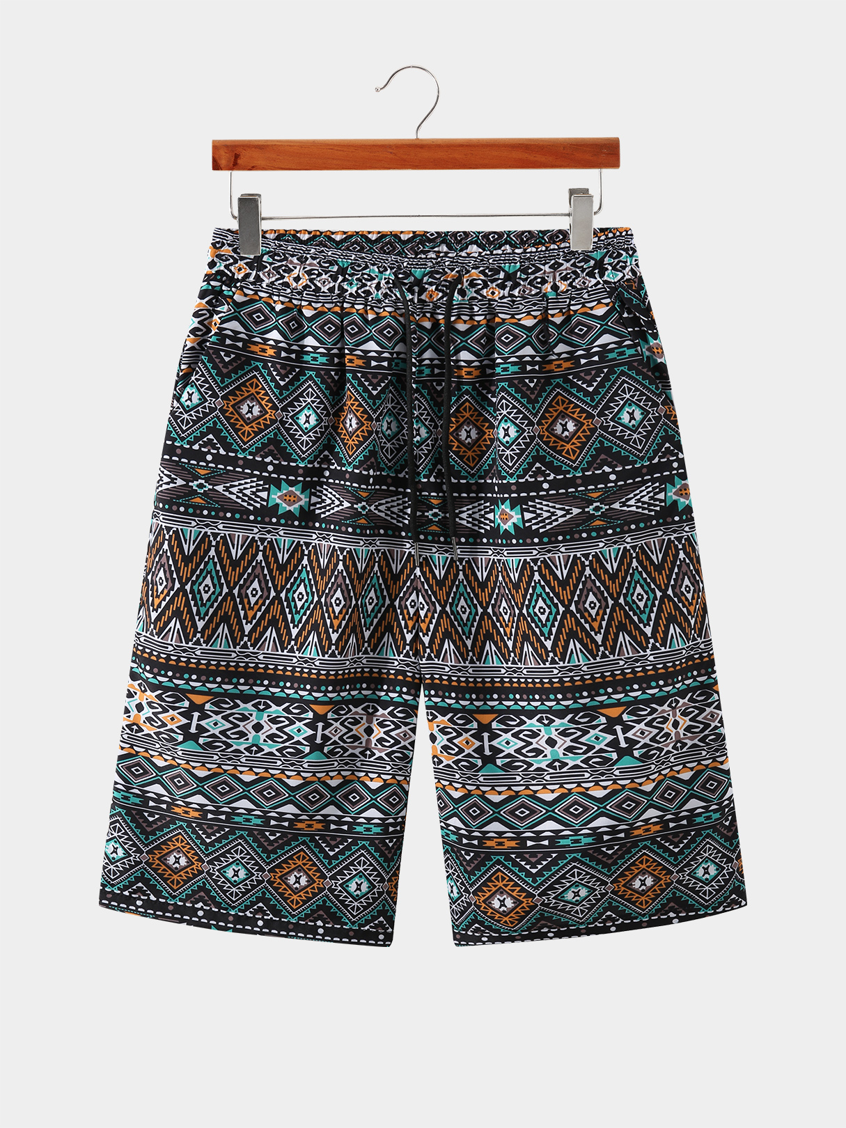 Men Bohemia Tribal Print Drawstring Elastic Waist Shorts