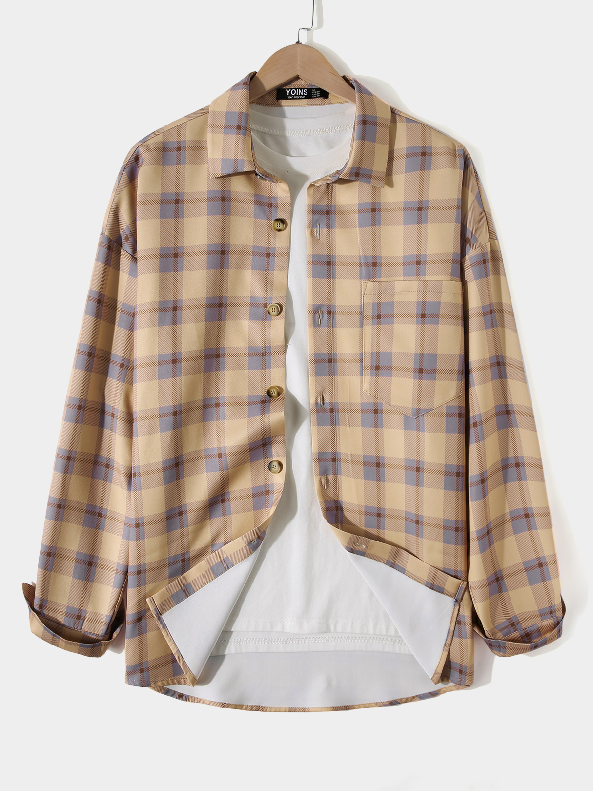 Men Autumn Casual Plaid Pocket Shirt