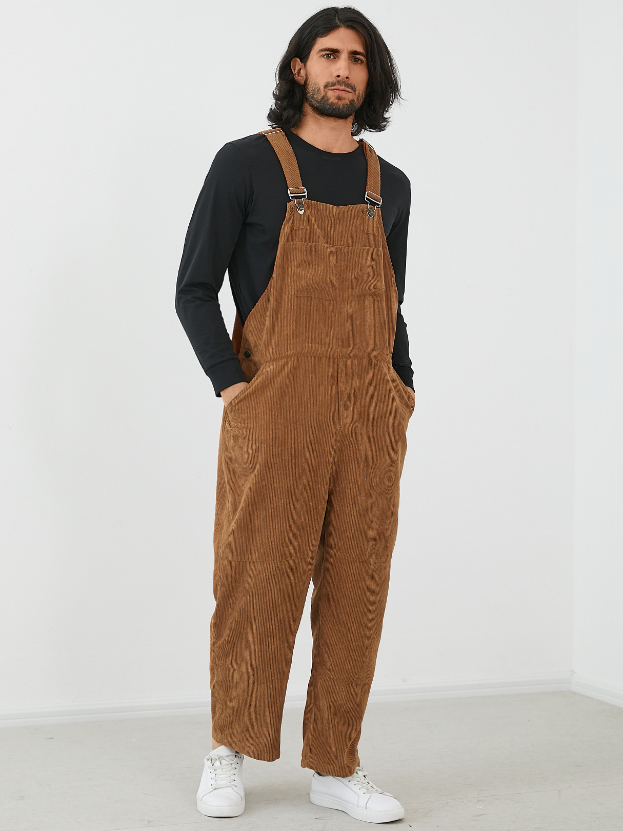 YOINS BASICS Men Fashion Corduroy Solid Color Hole Pocket Suspender Jumpsuit