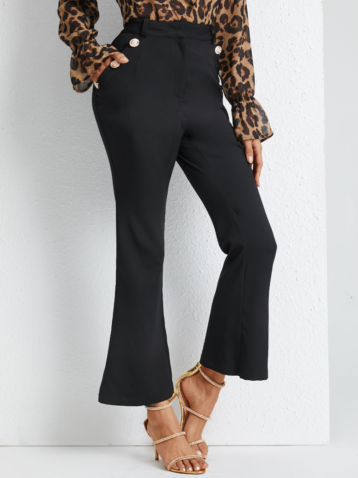 YOINS Black Front Button Wide Leg Pockets Design Pants