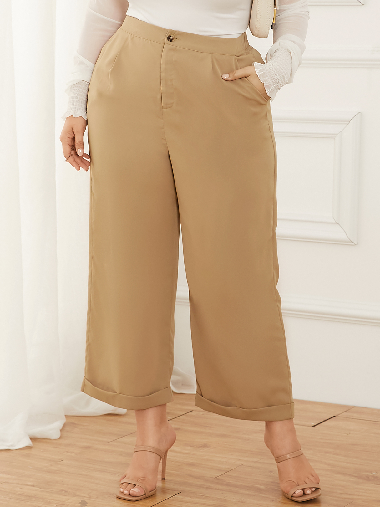 YOINS Plus Size Button Design Side Pocket Pants