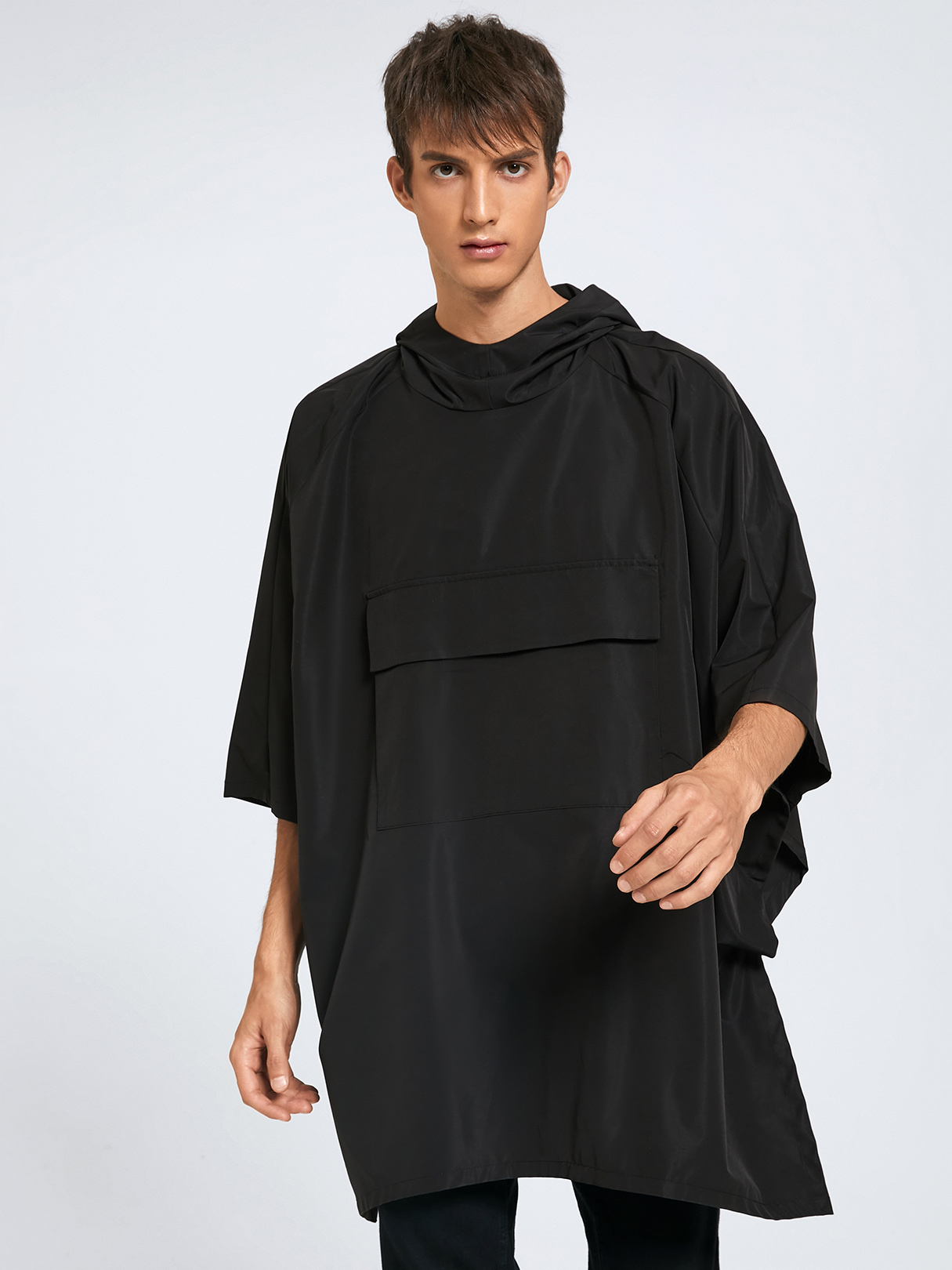Men Hooded Plain Cloak Cape Design Coat