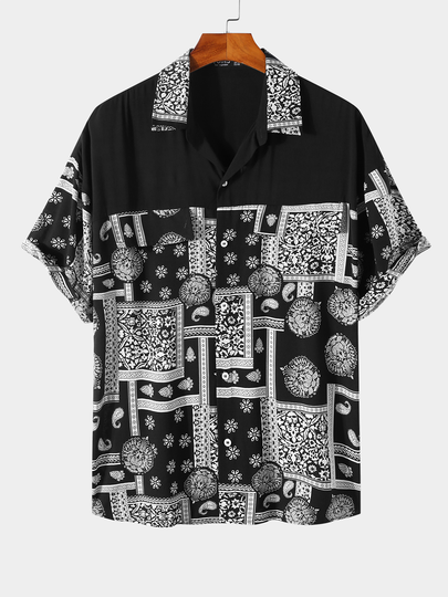 Men Paisley Splice Pocket Shirt